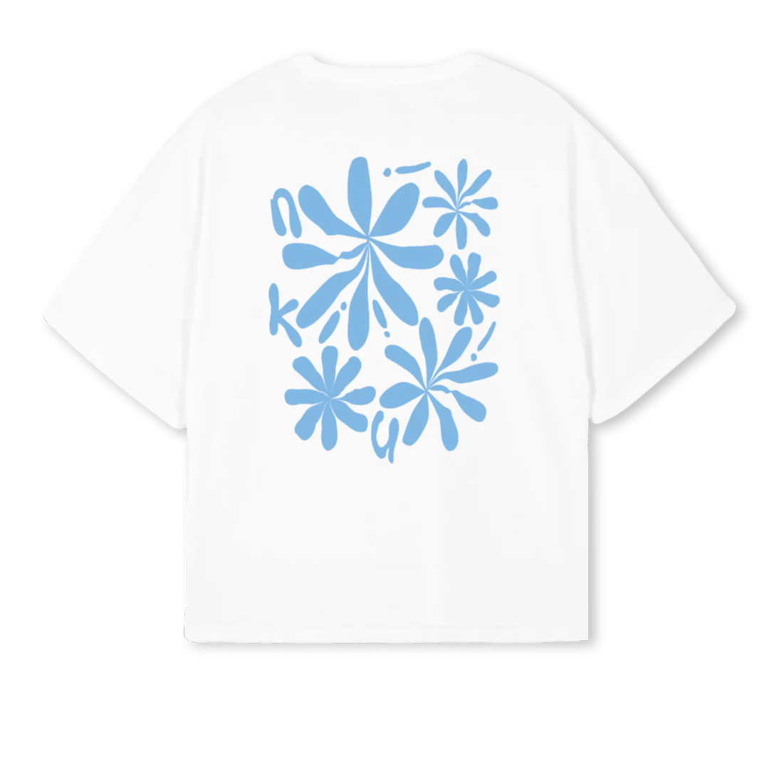 WHTBLUEFLOWER White Oversized Boxy Tee. - Image 2