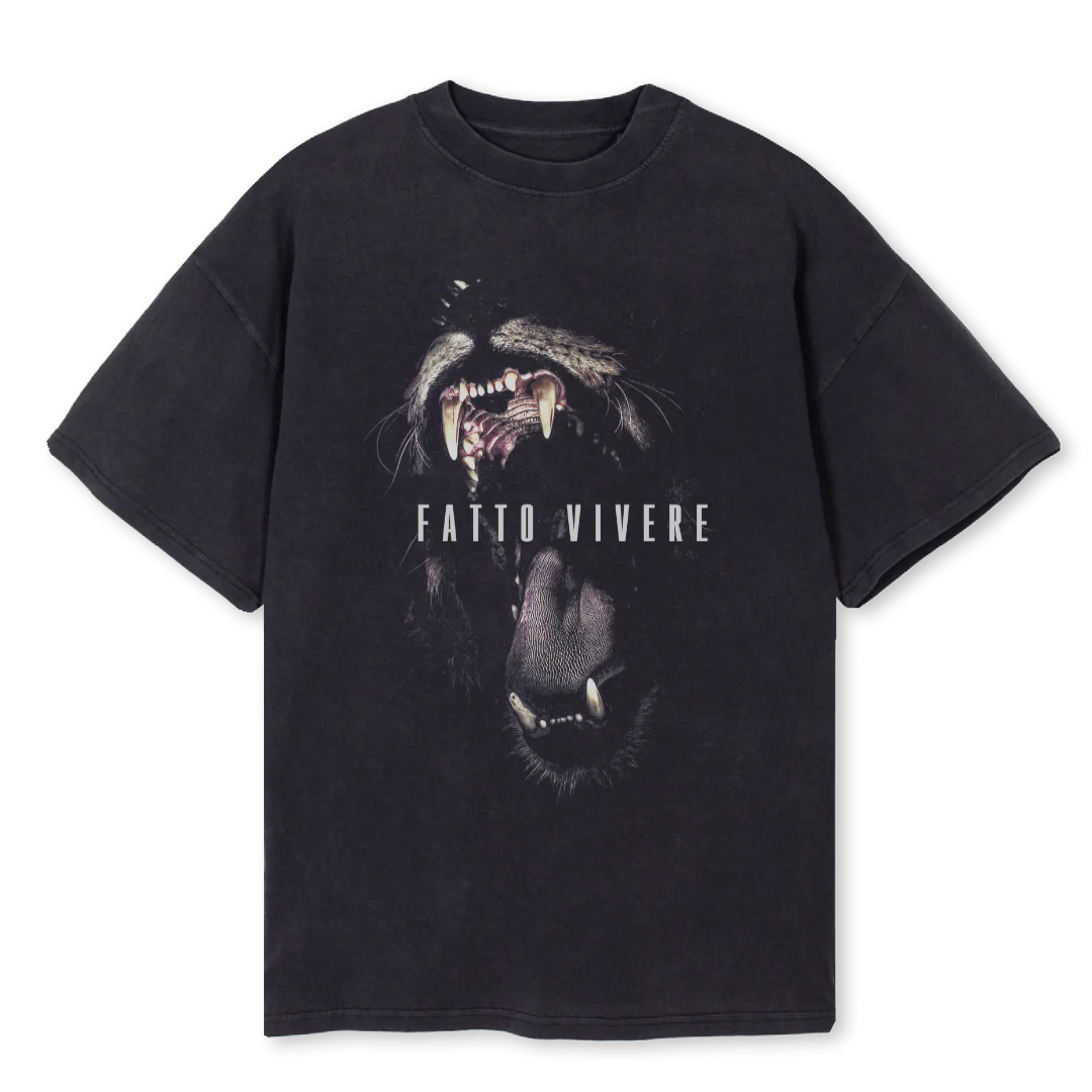 WILDLIFE LION Vintage Black Oversized Tee.
