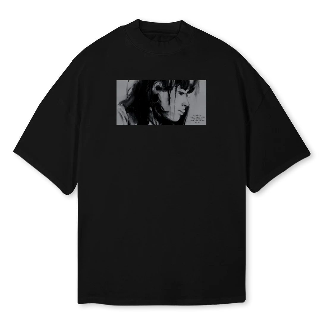 WILJOWOMEN Black Oversized Mock Neck Tee.
