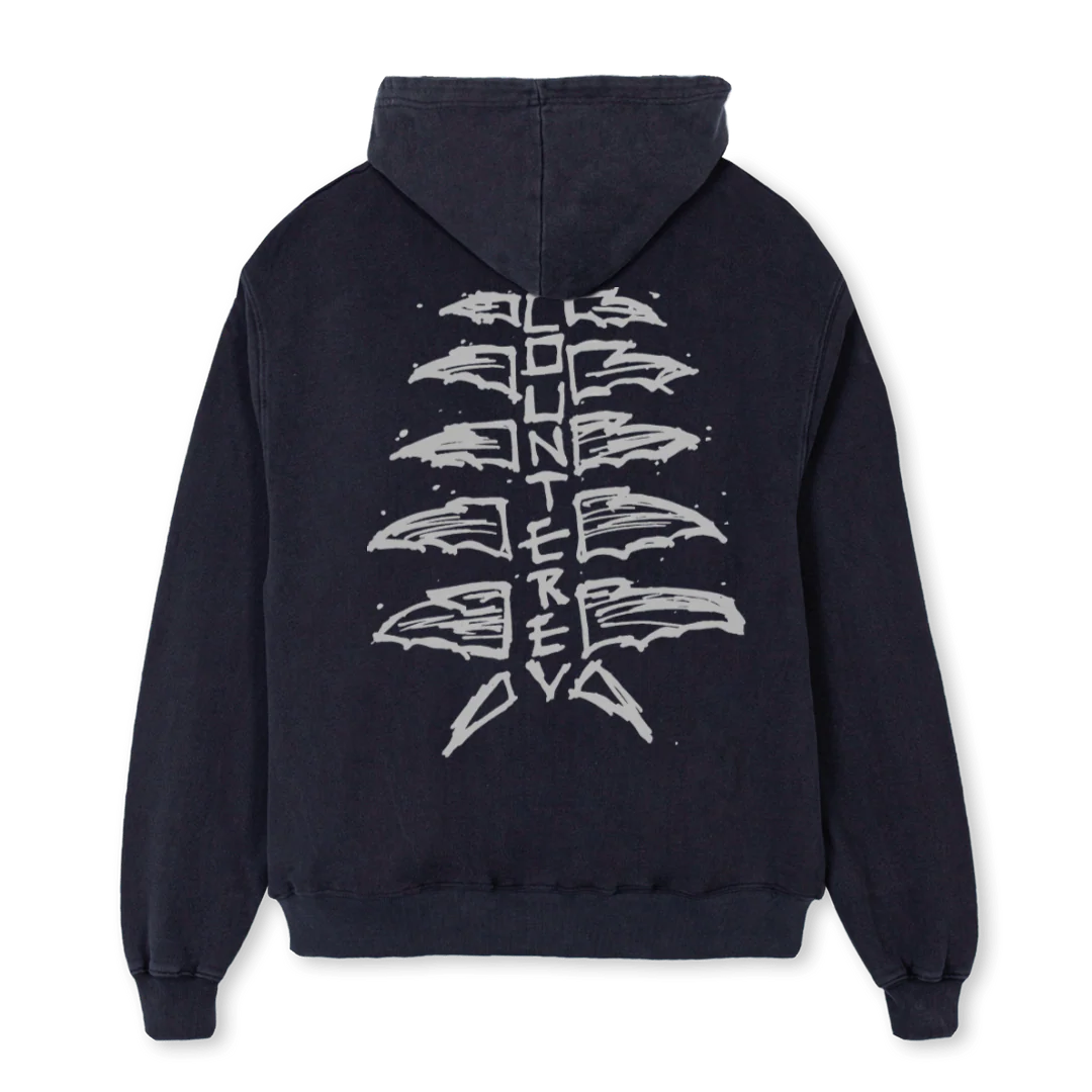 WINGS H GREY Vintage Black Oversized Hoodie. - Image 2