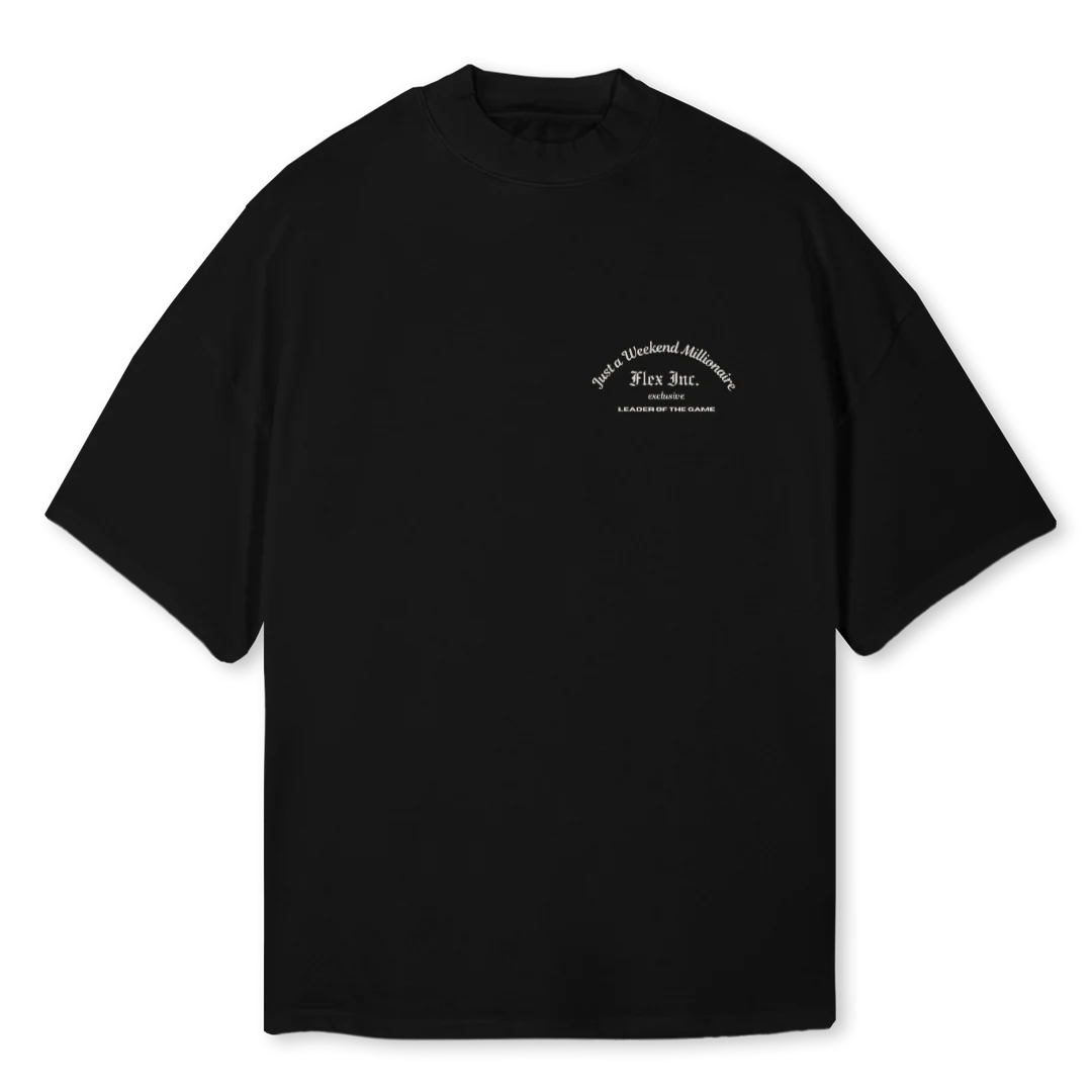 WKNDMILLIONAIR Black Oversized Mock Neck Tee.