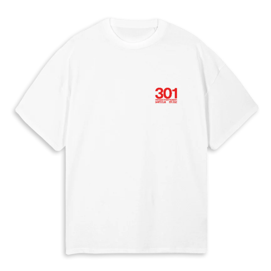 WMTWDARTSRED White Oversized Tee.