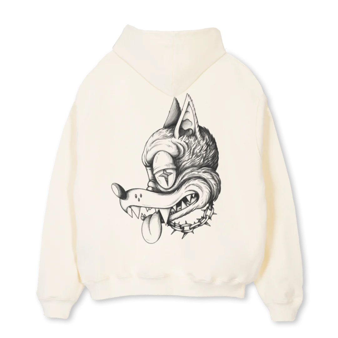 WOLF SKETCH Cream Oversized Hoodie.