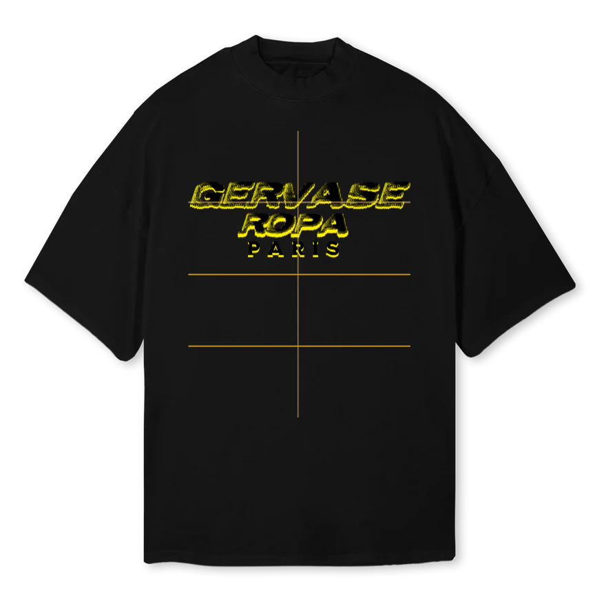 WRLDTOURTYELOOWW Black Oversized Mock Neck Tee.