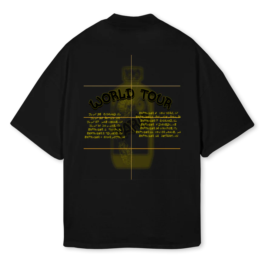 WRLDTOURTYELOOWW Black Oversized Mock Neck Tee. - Image 2