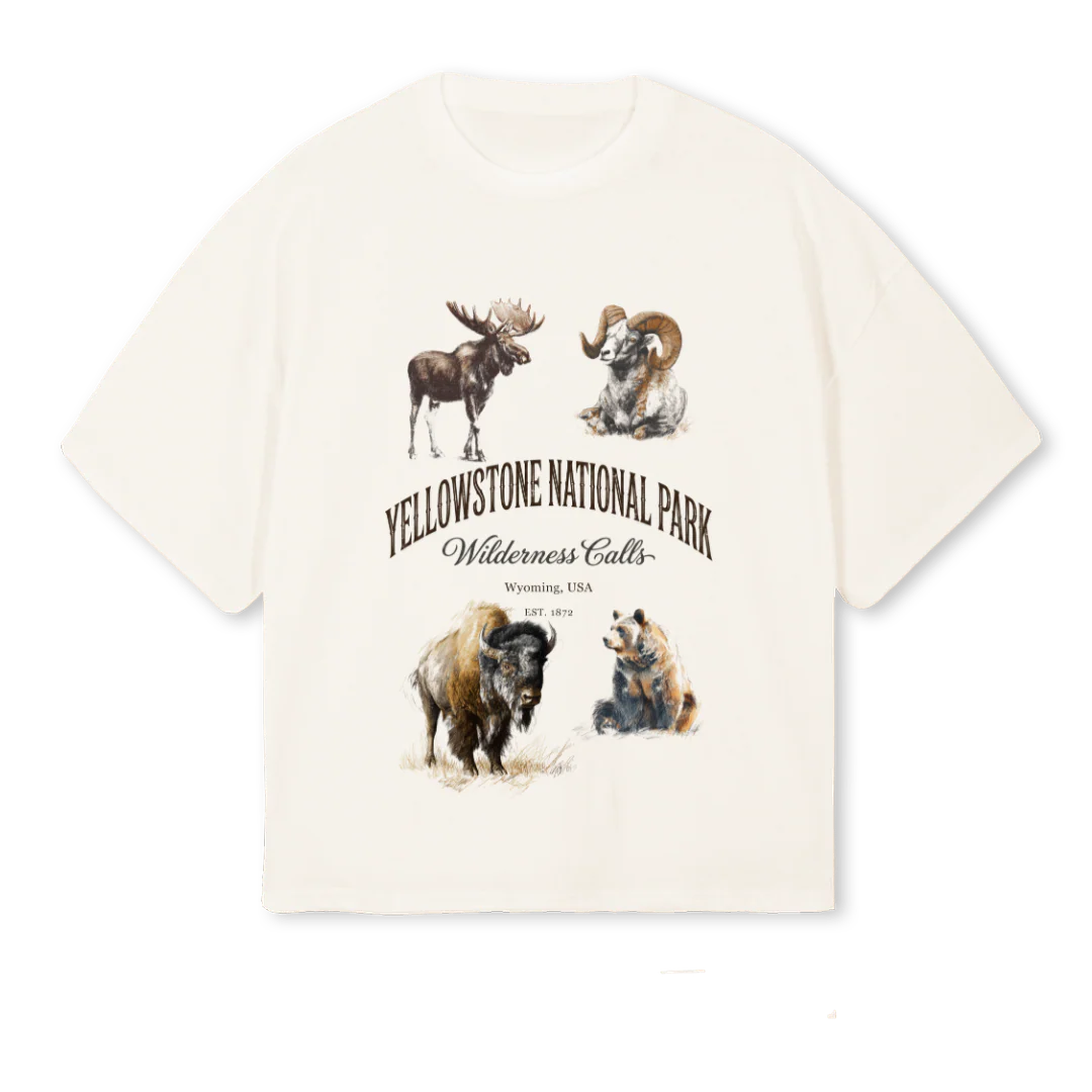 YELLOWSTONE Vintage White Oversized Boxy Tee.