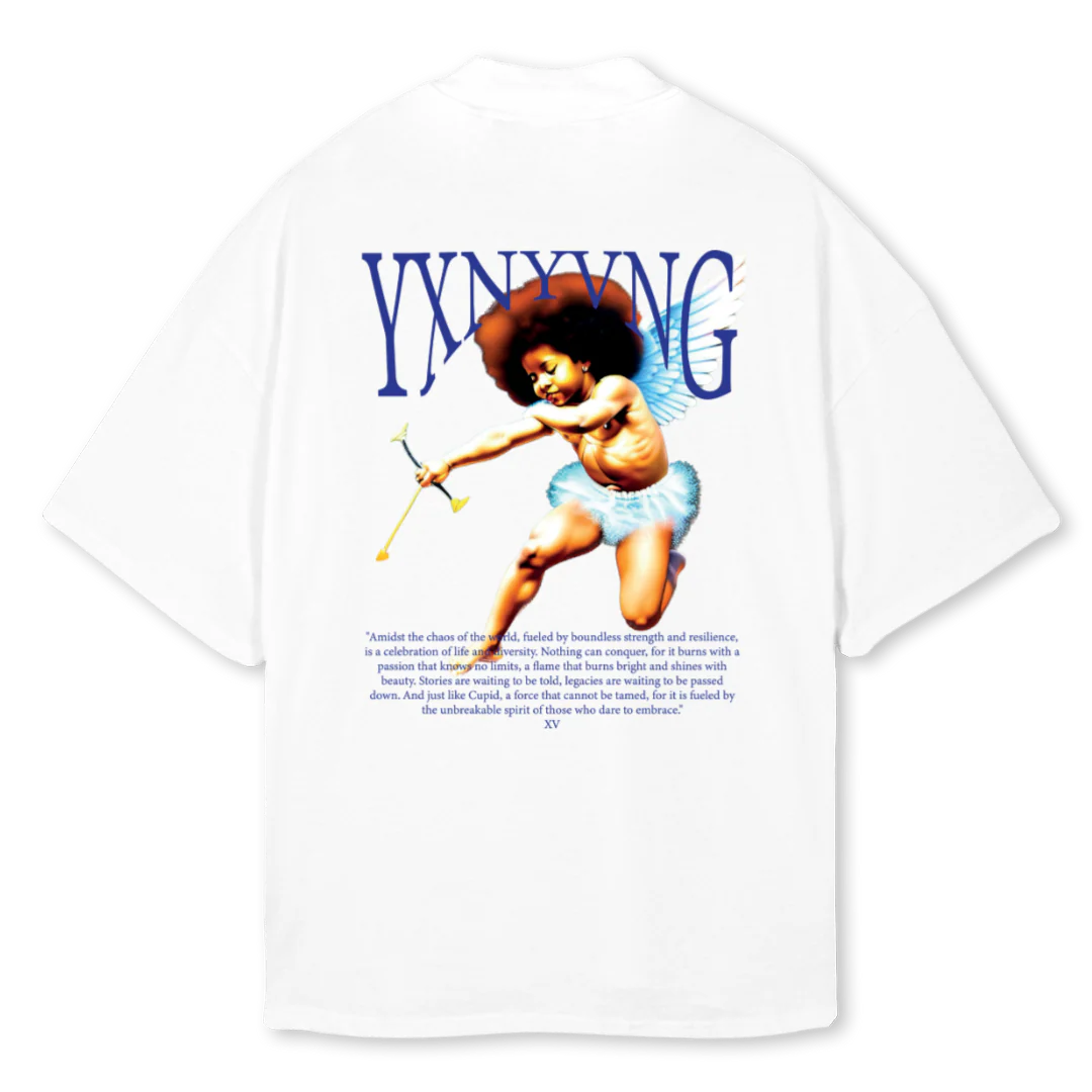 YXN VNGEL White Oversized Mock Neck Tee. - Image 2
