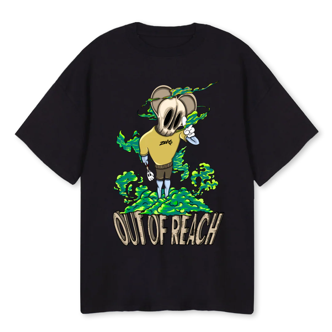 ZEURGOUTOFREACHI Black Oversized Tee.