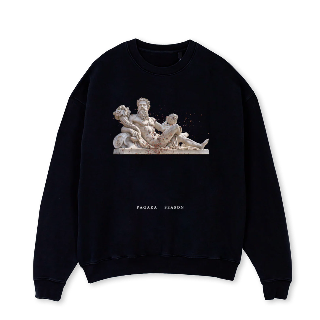 ZEUSGODDUST Black Oversized Crewneck Sweater.