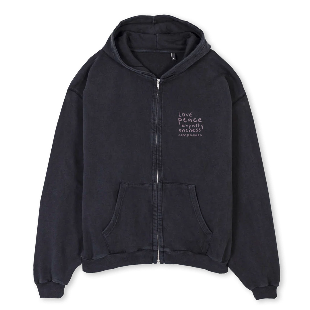 ZHVBLPE Vintage Black Oversized Zipped Hoodie.