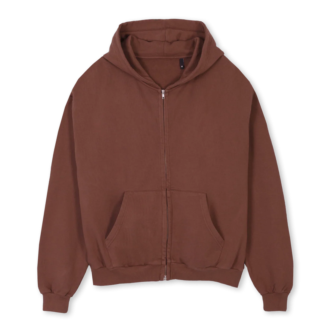 ZIPHOODIEBARGUADALUP Vintage Brown Oversized Zipped Hoodie.