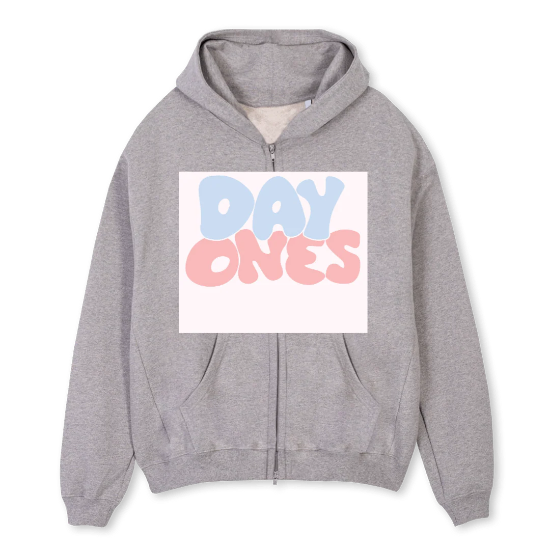 ZIPPER DAY ONES BC Grey Marl Oversized Zipped Hoodie.