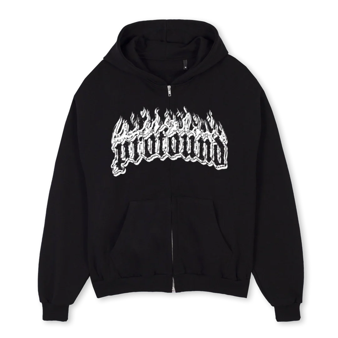 ZUP FLAME Black Oversized Zipped Hoodie.